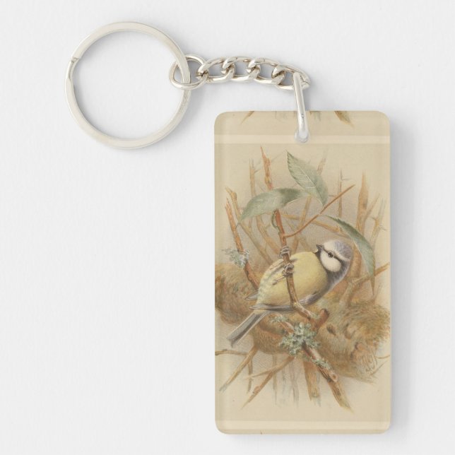 Vintage Illustration of Bluetit Key Ring (Front)