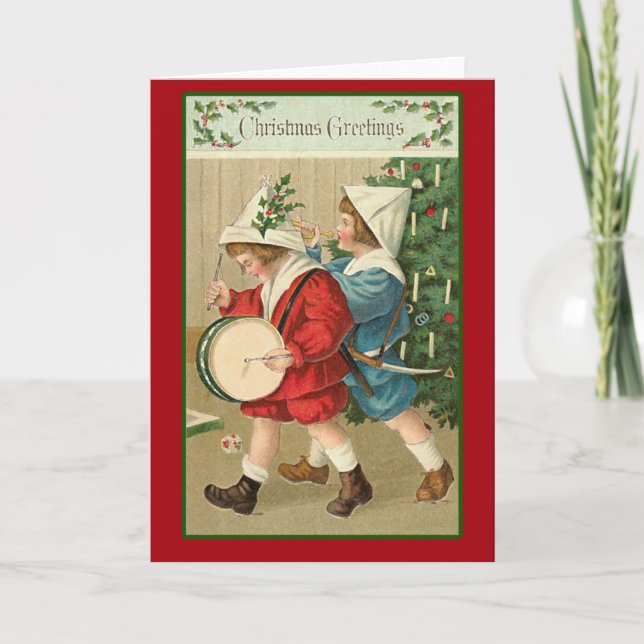 Vintage Illustration of Christmas Morning Holiday Card (Front)