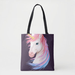 vintage illustration of cute unicorn with gold hor tote bag