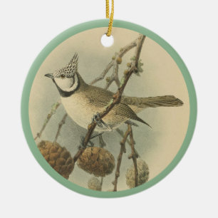 Vintage Illustration of European Crested Tit Ceram Ceramic Tree Decoration