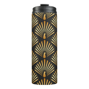 vintage illustration of golden peacock in black ba thermal tumbler