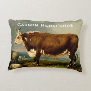 Vintage Illustration of Hereford Bull Decorative Cushion