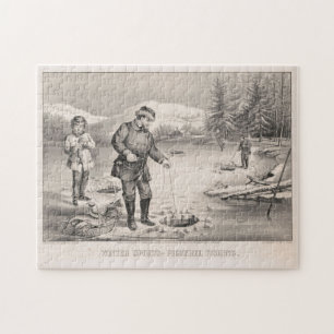 Vintage Illustration of Ice Fishing (1872) Jigsaw Puzzle