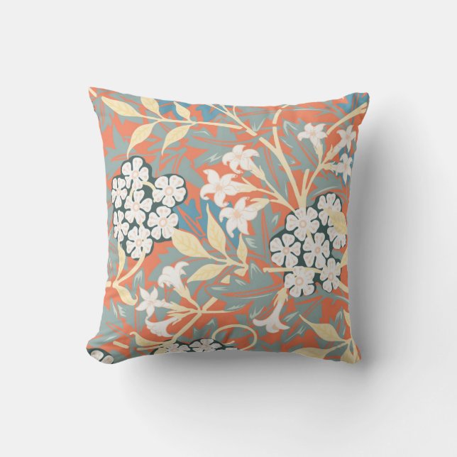 Vintage illustration of Jasmine blue/beige Cushion (Front)