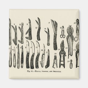 Vintage illustration of knives, scissors, secateur magnet