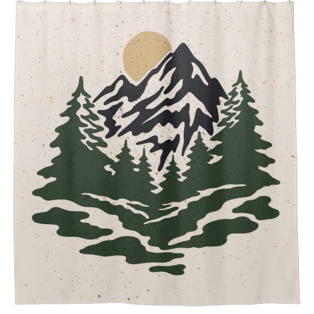 Vintage illustration of mountain landscapemountain shower curtain (Front)