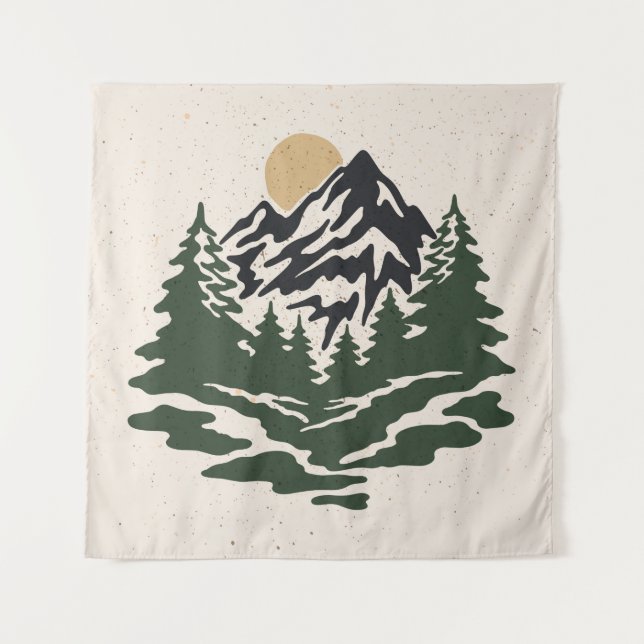 Vintage illustration of mountain landscapemountain tapestry (Front)