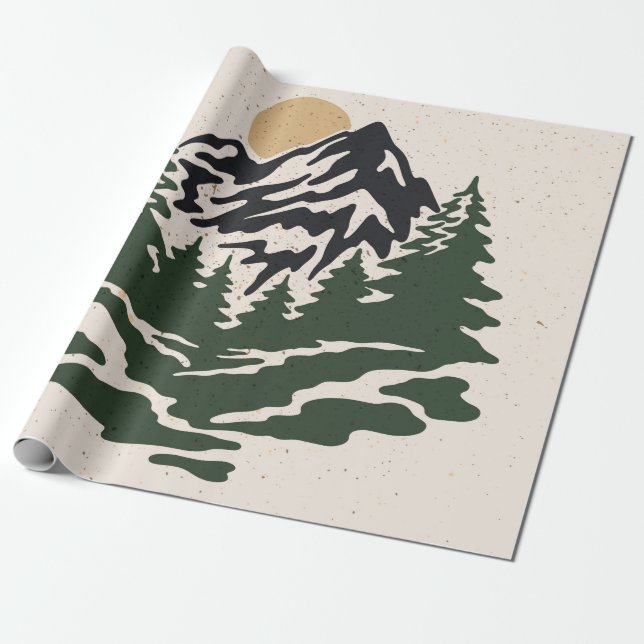Vintage illustration of mountain landscapemountain wrapping paper (Unrolled)