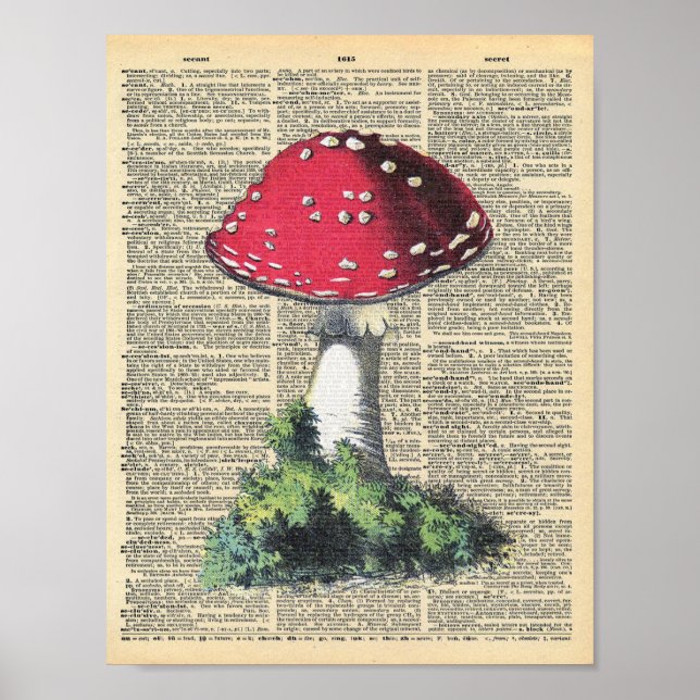 Vintage illustration of mushroom dictionary page poster (Front)