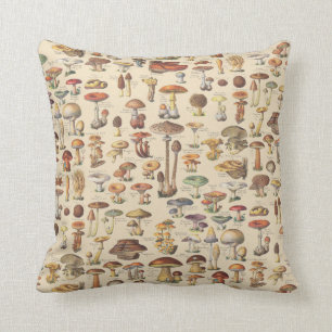 Vintage illustration of mushrooms cushion