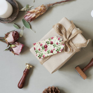 Vintage illustration of roses on neutral base gift tags