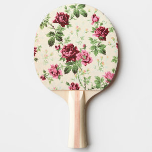 Vintage illustration of roses on neutral base ping pong paddle
