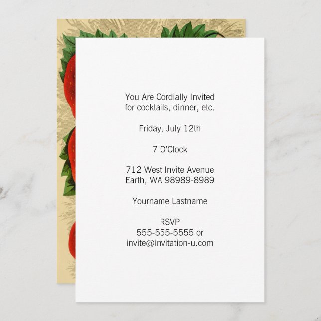 Vintage Illustration of the Jessie Strawberry Invitation (Front/Back)