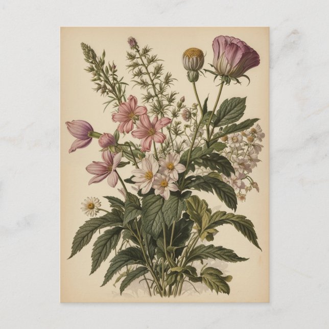 Vintage Illustration of Wildflowers  Postcard (Front)
