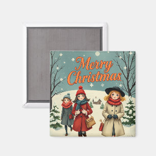 Vintage Illustration People going to Church Magnet