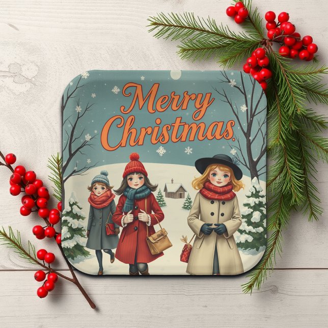 Vintage Illustration People going to Church Paper Plate (Creator Uploaded)