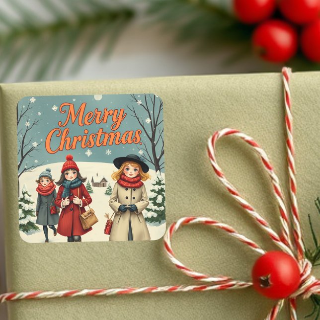 Vintage Illustration People going to Church Square Sticker (Creator Uploaded)