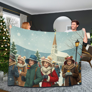 Vintage Illustration People leaving Church Fleece Blanket