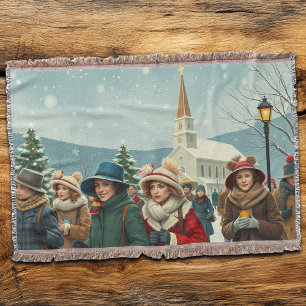 Vintage Illustration People leaving Church Throw Blanket