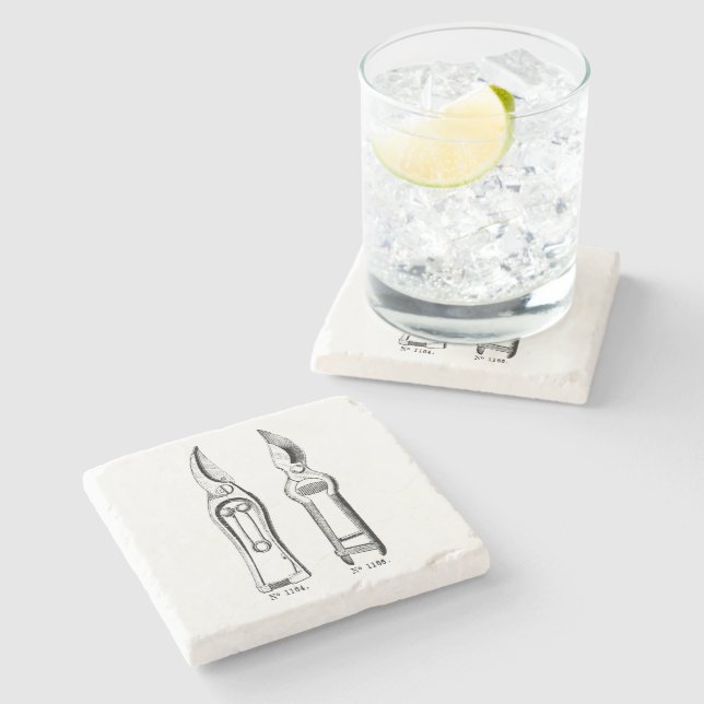 VINTAGE ILLUSTRATION Pruners Marble Coaster (Side)