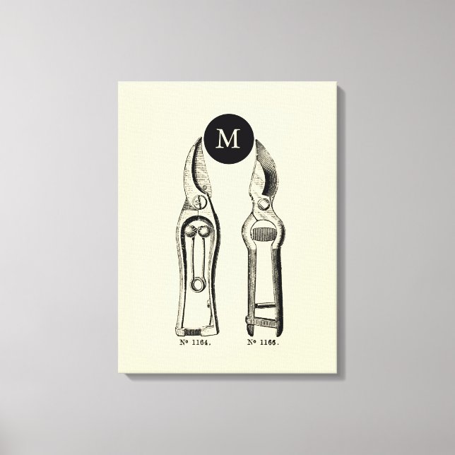 VINTAGE ILLUSTRATION Pruners Monogram Choose Colou Canvas Print (Front)