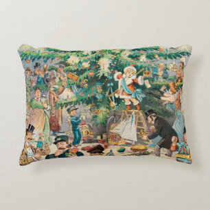Vintage Illustration Puck's Christmas Tree, 1902 Decorative Cushion