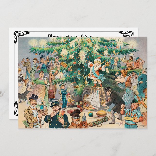 Vintage Illustration Puck's Christmas Tree, 1902 Invitation (Front/Back)
