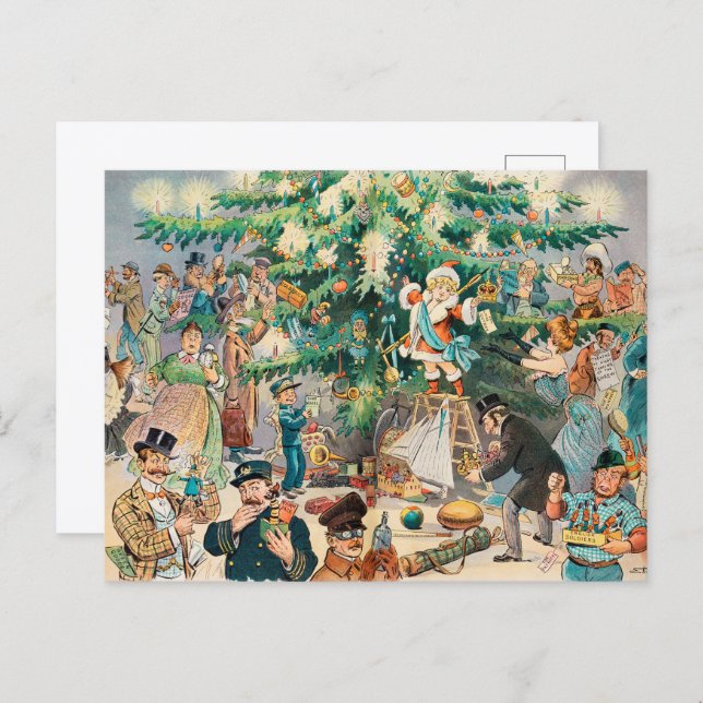 Vintage Illustration Puck's Christmas Tree, 1902 Postcard (Front/Back)