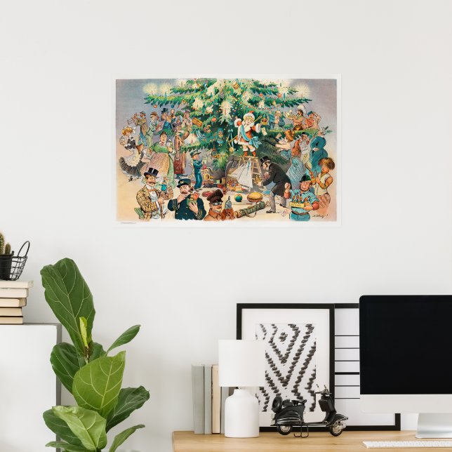 Vintage Illustration Puck's Christmas Tree, 1902 Poster (Home Office)