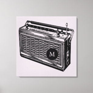 Vintage Illustration Radio Monogram Canvas