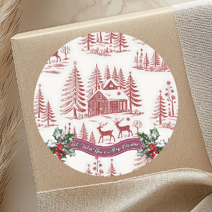Vintage Illustration Reindeer and Houses Christmas Classic Round Sticker