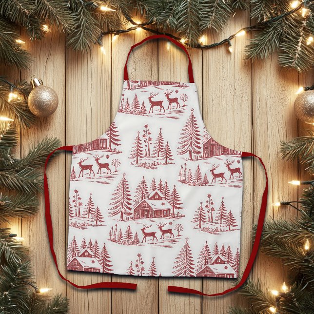 Vintage Illustration Reindeer and Houses Winter Apron (Creator Uploaded)