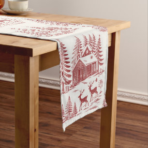 Vintage Illustration Reindeer and Houses Winter Long Table Runner