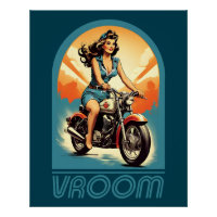 Vintage Illustration - Retro 60s Biker Girl