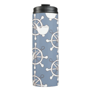 Vintage illustration seamless pattern wheel and tu thermal tumbler