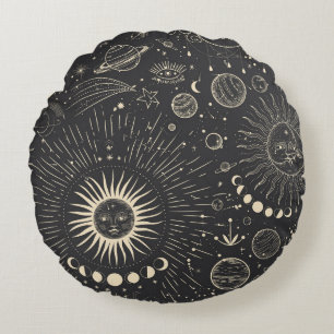 Vintage illustration set of moon phases. Different Round Cushion