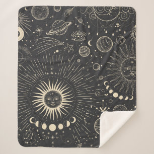 Vintage illustration set of moon phases. Different Sherpa Blanket