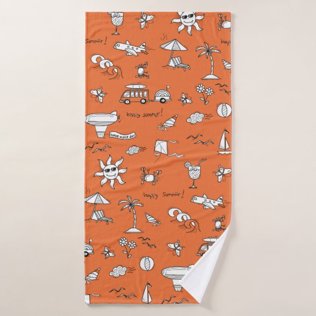 Vintage illustration summer pattern bath towel (Bath Towel)