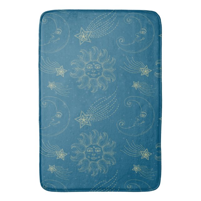 Vintage Illustration Sun Moon Stars Bath Mat (Front Vertical)