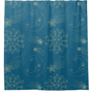 Vintage Illustration Sun Moon Stars Shower Curtain