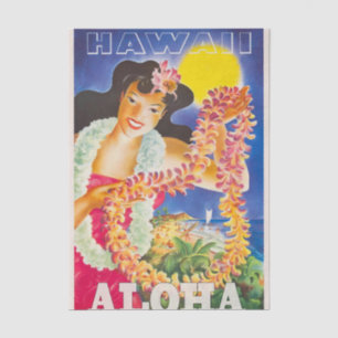 Vintage Illustration Travel Hawaii Hula Dancer Lei Tissue Paper
