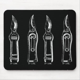 VINTAGE ILLUSTRATION white Pruners Black Mousepad