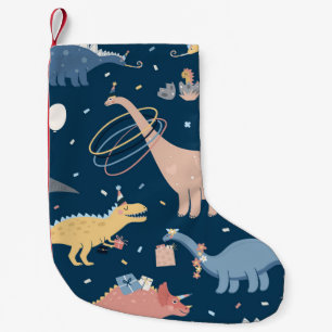 Vintage illustration with dino's birthday party. S Small Christmas Stocking