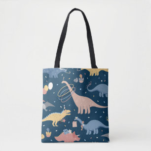 Vintage illustration with dino's birthday party. S Tote Bag