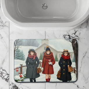 Vintage Illustration with People Bath Mat