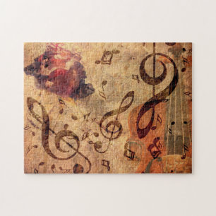 Vintage illustration with rose and violin jigsaw puzzle