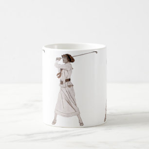 Vintage illustration woman golfing coffee mug