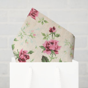 Vintage illustrations of roses on neutral base tissue paper