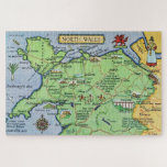 Vintage Ilustrated Map of North Wales  Jigsaw Puzzle<br><div class="desc">Beautifully illustrated map postcard of North Wales United Kingdom repurposed on a 20 x 30 jigsaw puzzle.</div>