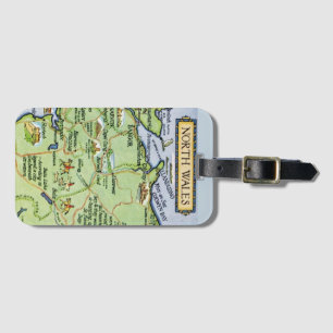 Vintage Ilustrated Map of North Wales Luggage Tag